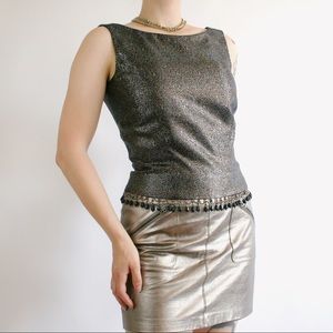 Vintage 90s metallic tank top with beaded trim | 4